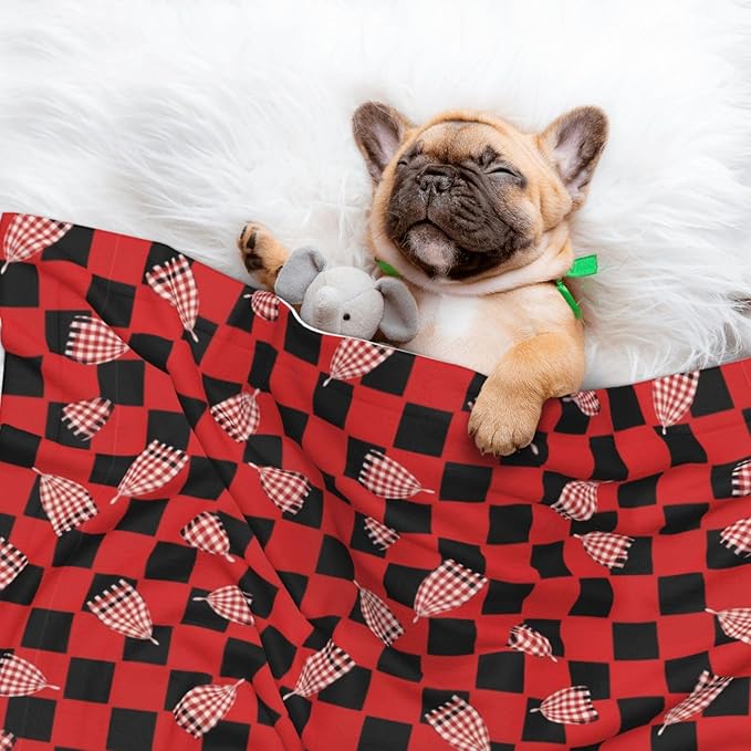 Double Sided Pet Mat for Dog Bed Topper Cat Blanket Furniture Protector, Red Black Buffalo Check Plaid Pattern, Reversible Plush with Tactile Dot Pattern for Style Change
