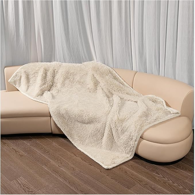 Long Faux Fur Calming Pet Blankets for Large Dogs Waterproof Cream Dog Blanket for Couch Sofa Cover Washable Puppy Bed Covers (Cream,XL-85x57in)