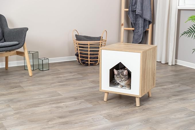 Trixie Isa Indoor Cat Condo, Modern Cat Bed Side Table & Nightstand, Cat Hideaway Cave with Cozy Cushion
