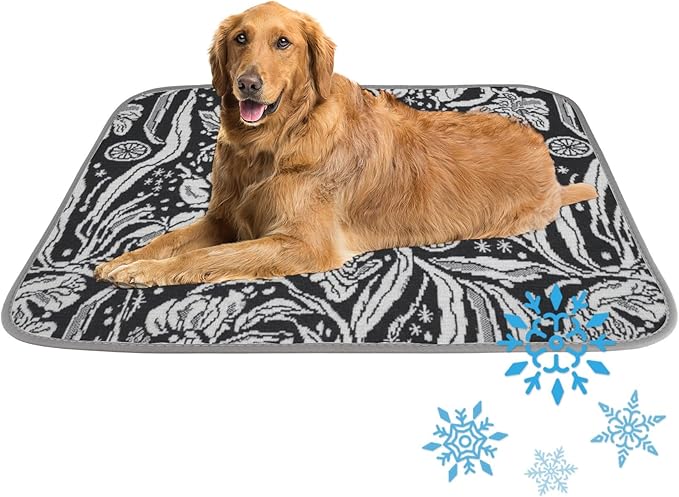 Pet Cooling Mat Ice Silk Cooling Dog Mat for Crate Intricate Botanical Dog Beds& Furniture Washable Large Pad 28" X22" Pet Mats for Floor Blanket Crate, Bed, Indoor& Outdoor Floor, Car Seats