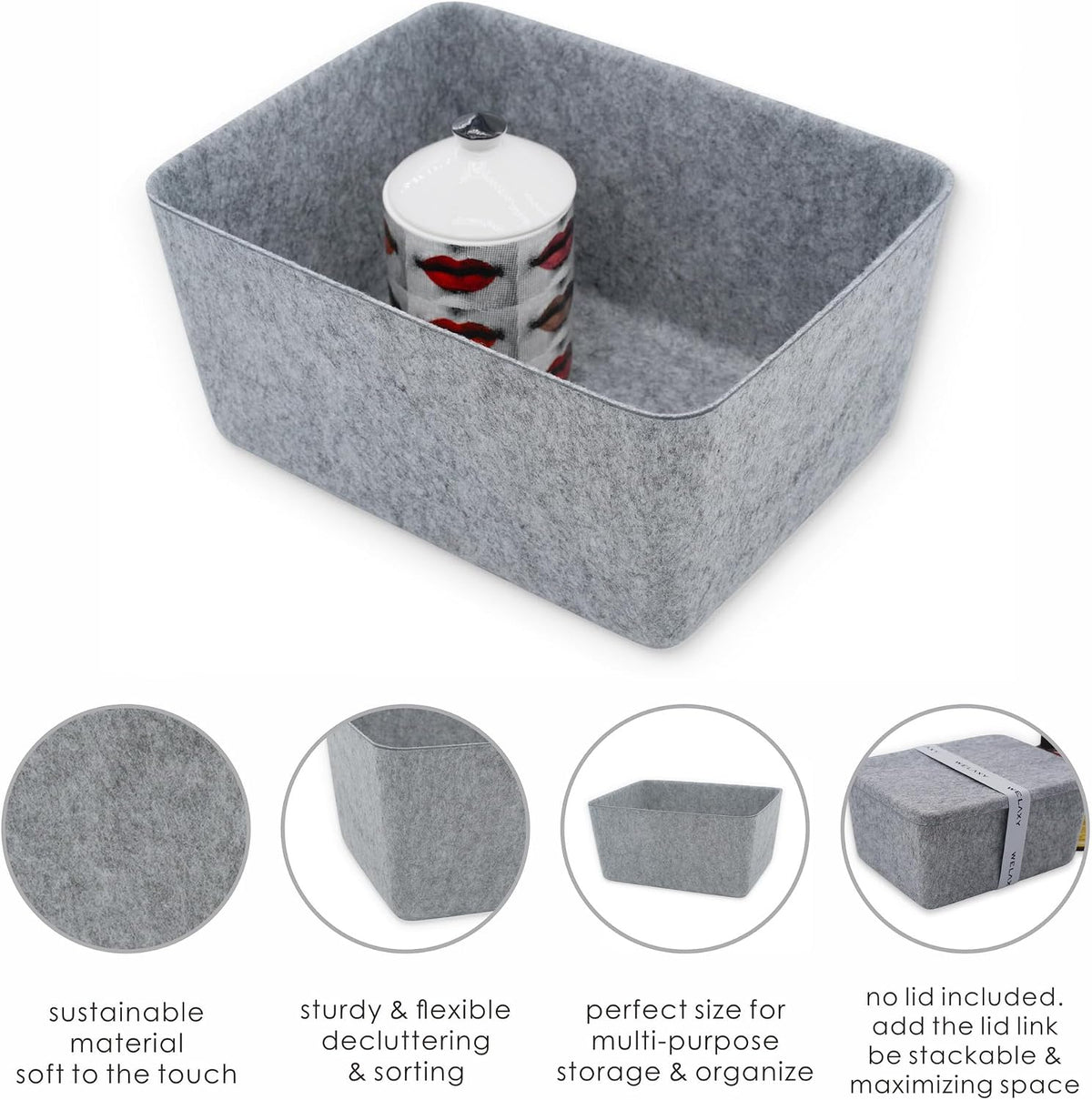 Welaxy Felt Storage Bin Wide Deep Drawer Organizer Caddy Minimal Box Gray