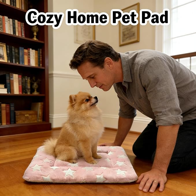 Dog Bed Mat - Reversible Dog Crate Bed Mats, Soft & Breathable Kennel Pad, Durable Crate Bed for Small Dogs & Cats (Pink&White Stars, S(24"*16"*1.2"))