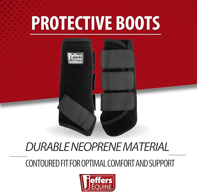 Jeffers Equine Protective Horse Boots 1 Pair Black - Safe Neoprene Leg Guards & Comfortable Fit, Durable Strap Closures, Front & Hind Support, Equestrian Accessories for Travel & Riding - Small
