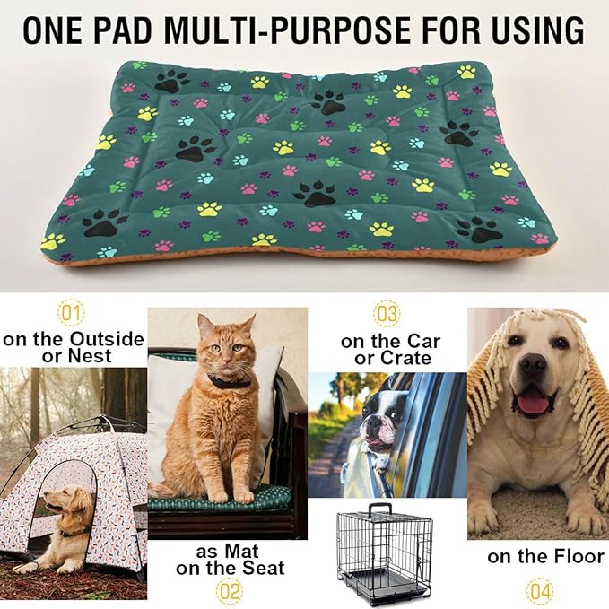 Pet Bed Dog Paw Colorful Dog Bed Mat Absorbing Non Slip Pad Pet Sleeping Mat for Small, Medium, and Large Dogs Puppy Cat 36 in x 24 in