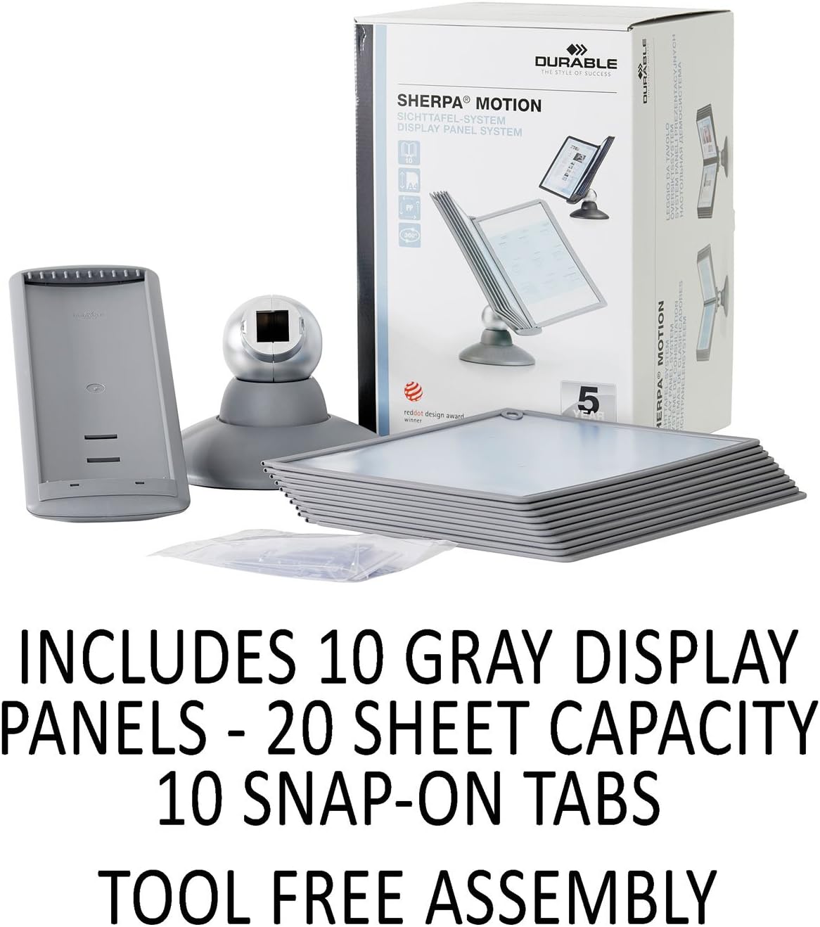 Durable Sherpa Desktop Reference System, 10 Panels, Gray