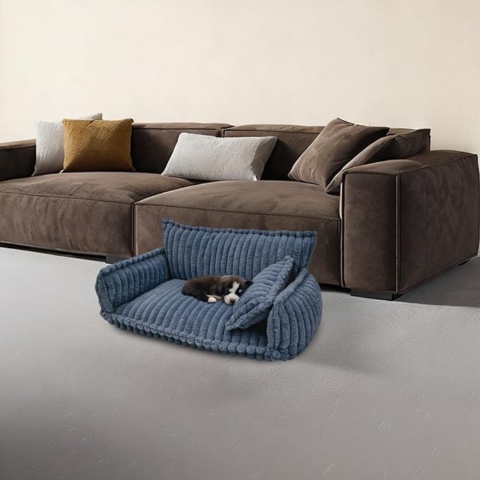 Pet Couch Calming Bed, Pet Couch with Removable Washable Cover, Plush Pets Sofa for Indoor Use, Supportive Orthopedic Dog Bed (Blue)