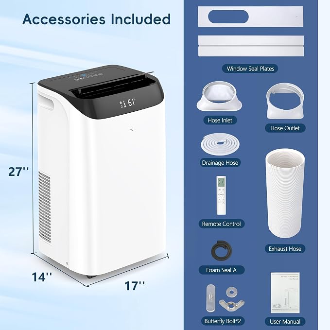 14000 BTU Portable Air Conditioners, Dehumidification, Sleep Mode