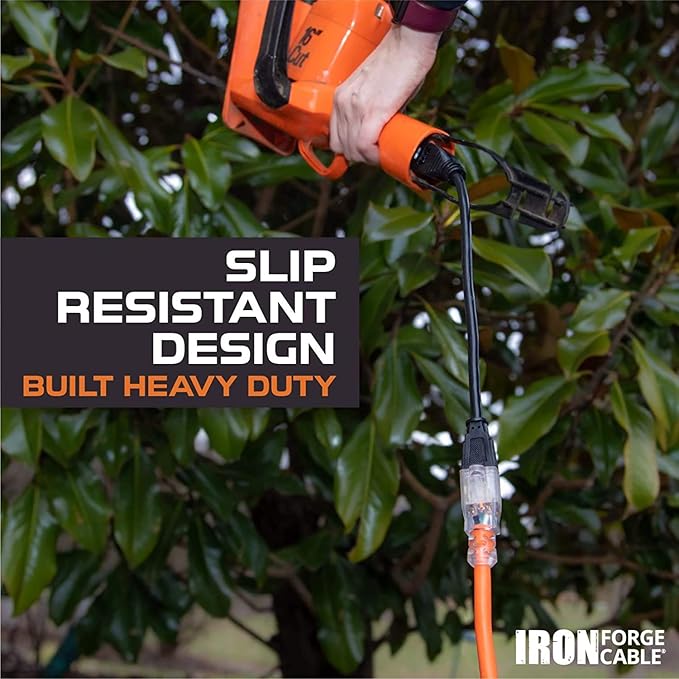 Iron Forge Cable 12 Gauge Extension Cord 6 ft, 12/3 SJTW 6 Foot Heavy Duty Extension Cord Outdoor 3 Prong, Weatherproof Orange Power Cable 15 Amp, Great for Major Appliances