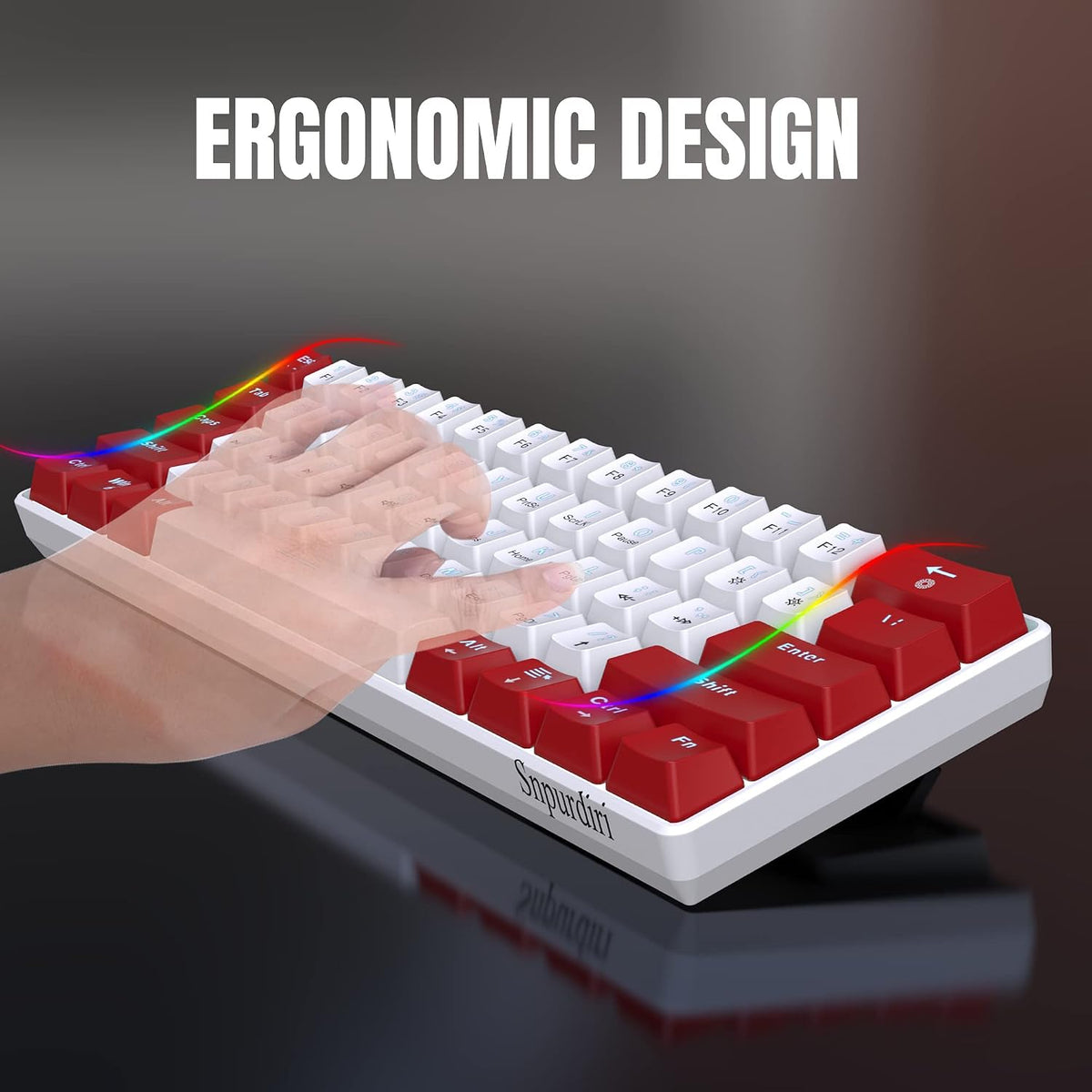 Snpurdiri Wired 60% Mechanical Gaming Keyboard (Red-White, Red Switches)