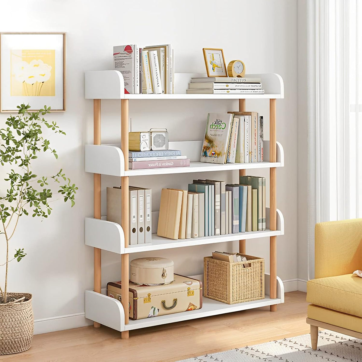 OSCHF 4-Tier Wooden Open Bookcase, Warm White