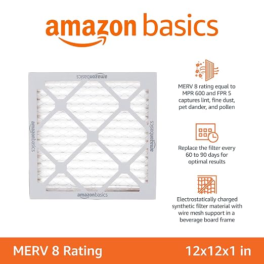 Amazon Basics 12x12x1 Air Filter 6 Pack, MERV 8 AC Furnace Filters