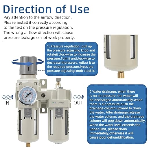 3/8" NPT Compressed Air Filter Regulator Lubricator Combination, Water/Oil Trap
