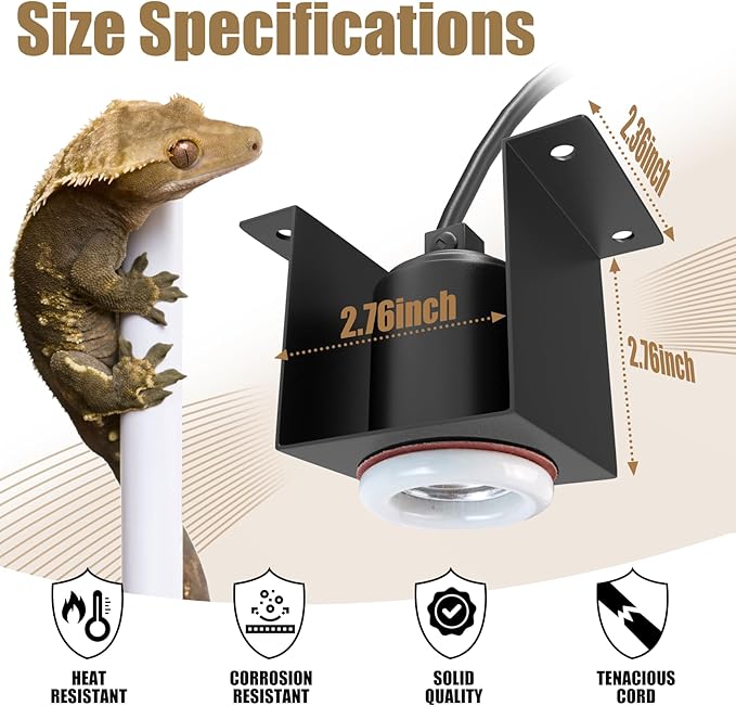 Reptile Ceramic Socket Heat Lamp Fixture, 2Pcs Terrarium Clamp Light Holder for Lizard, Gecko, Snake, Bearded Dragon, Dual On/Off Switch, 300W Max (Bulbs Not Included)