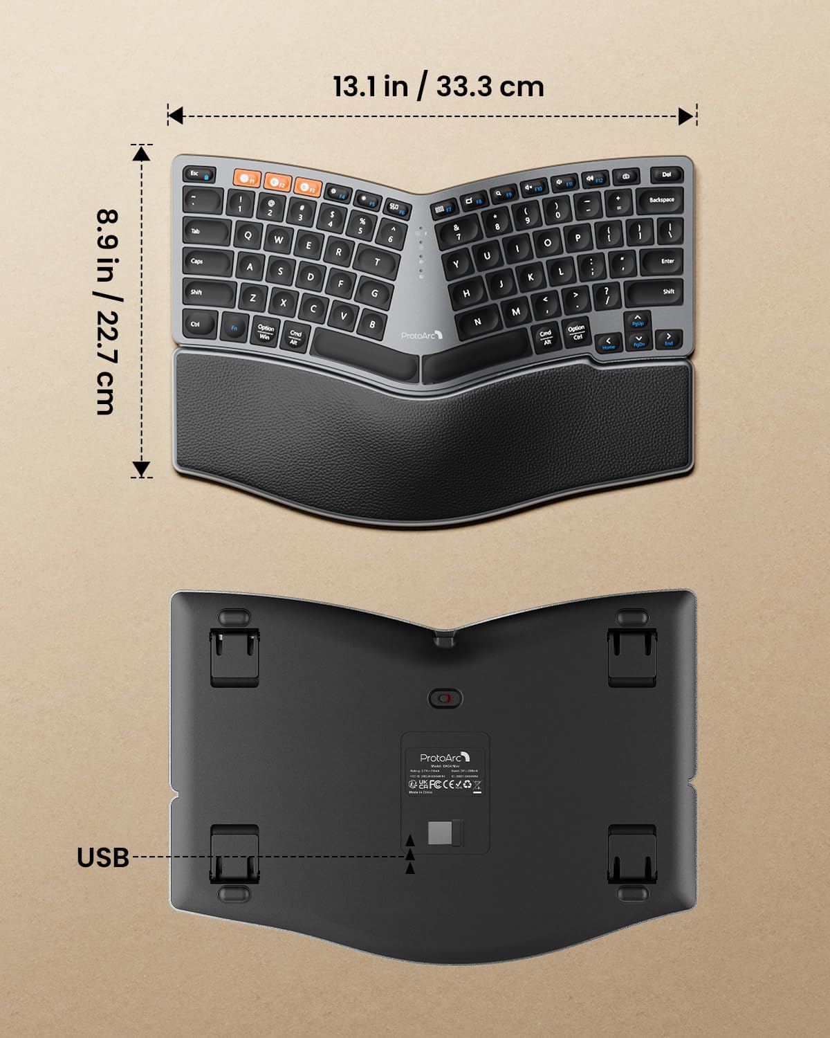 ProtoArc EK04 Mini Compact Wireless Ergonomic Keyboard - Space Gray