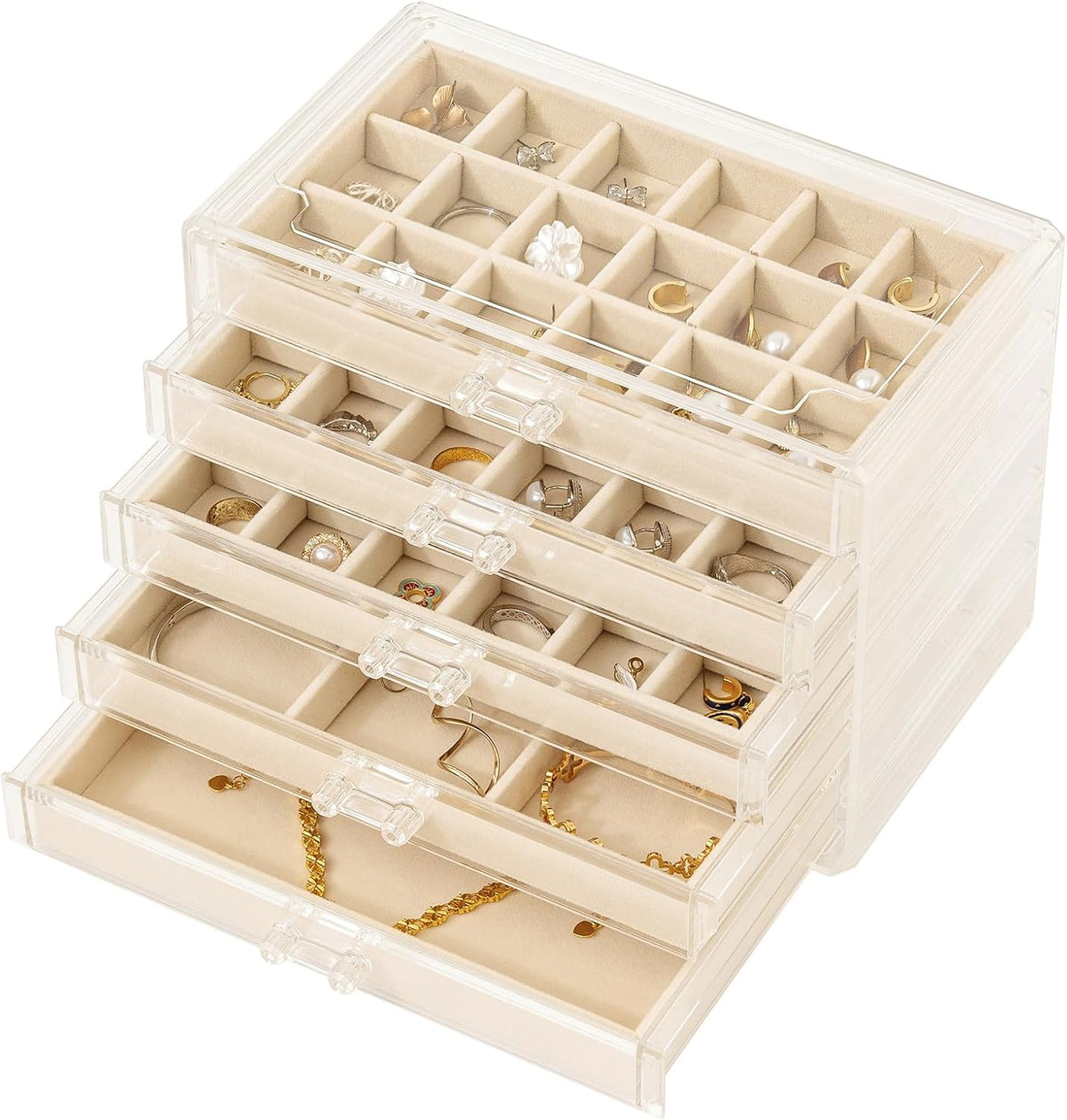 Frebeauty Acrylic Jewelry Box for Earring,Jewelry Organizer with 5 Drawers