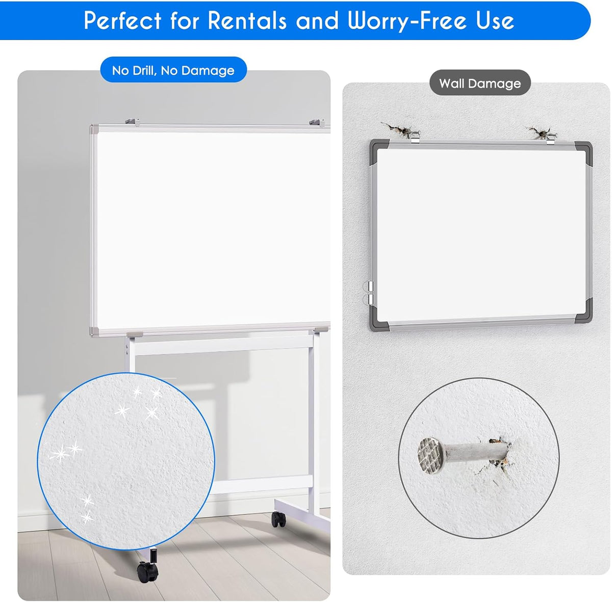 Maxtek Mobile Whiteboard Stand with Wheels, Stand Only No Drill Needed