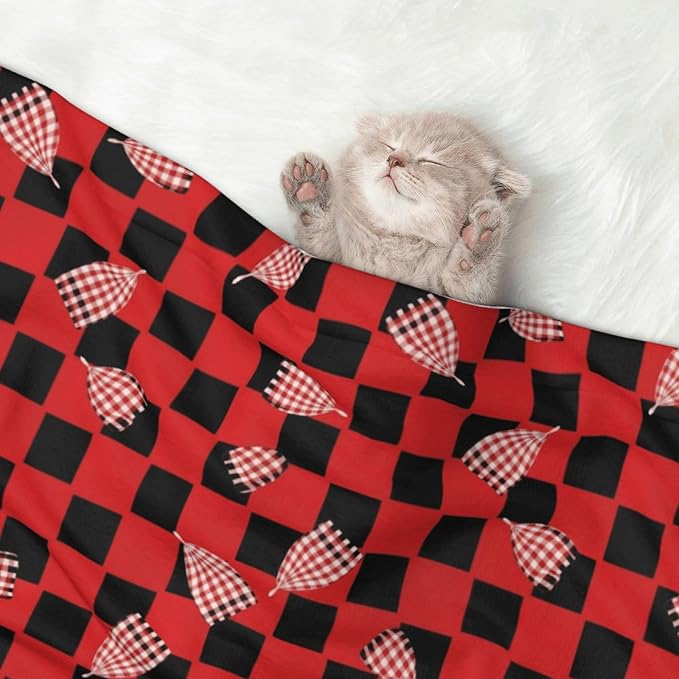Two Sided Plush Pet Blanket for Crates Carriers Home Use, Red Black Buffalo Check Plaid Pattern, Reversible Throw with Cozy Dot Fabric and Silky Reverse for Small Large Pets