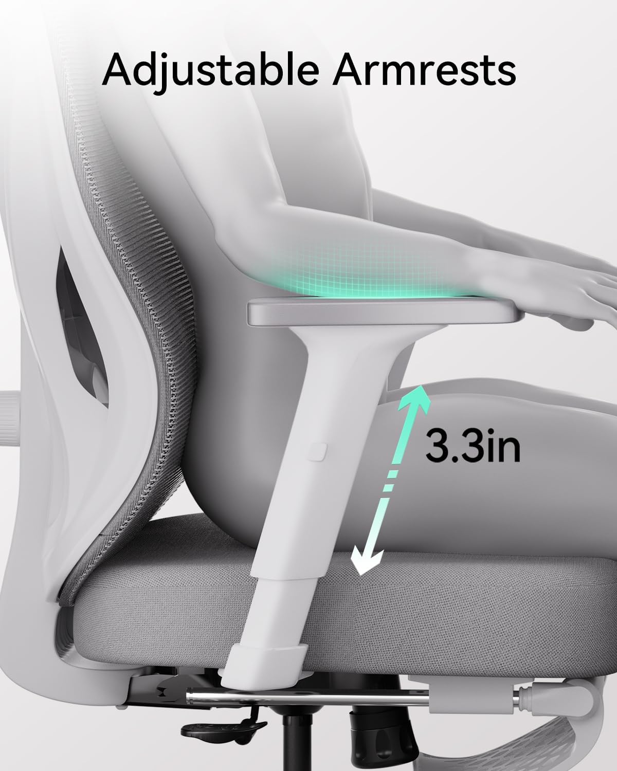 Hbada P5 Ergonomic Office Chair, Desk Chair with Adjustable Lumbar Support and Height, Comfortable Mesh Computer Chair with Footrest 2D Headrest, Swivel Tilt Function White