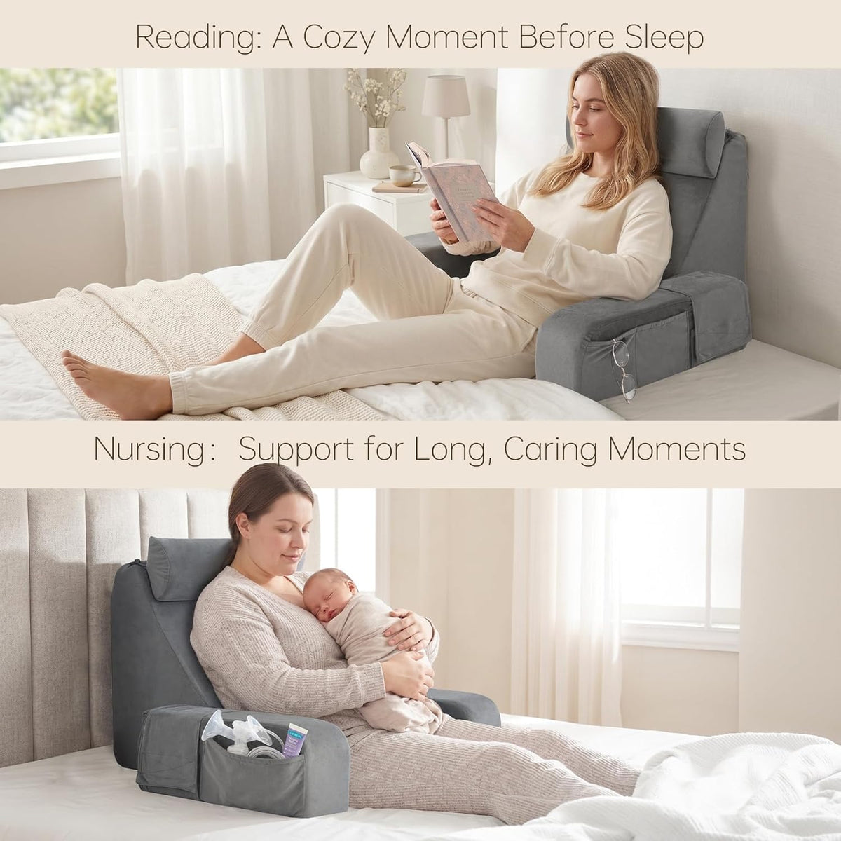 ENITYA 19" Reading Pillow for Bed with Firm Back Support & Big Pockets