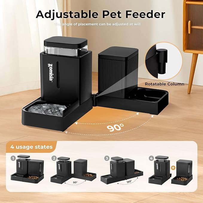 Gravity Cat Feeder and Water Dispenser, 2 in 1 Cat Self Feeder with 180 Degree Rotatable, Automatic Feeding Large Capacity for Small Medium Dog Puppy Kitten, White & Green, 0.8 Gallon x 2