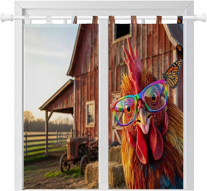 Farm Rooster Bedroom Curtains 72 Inch Length, Window Curtains Tab Top,