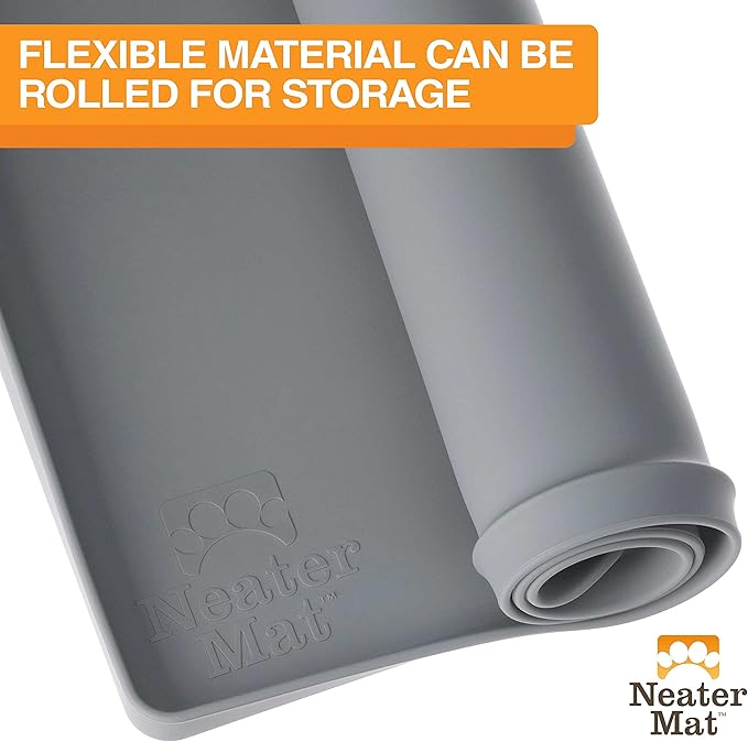 Neater Pet Brands Neater Mat Cat & Dog Food Mat, Waterproof & BPA-Free Silicone Placemat with Raised Edge for Under Food and Water Bowls, 19" x 12", Gunmetal Grey