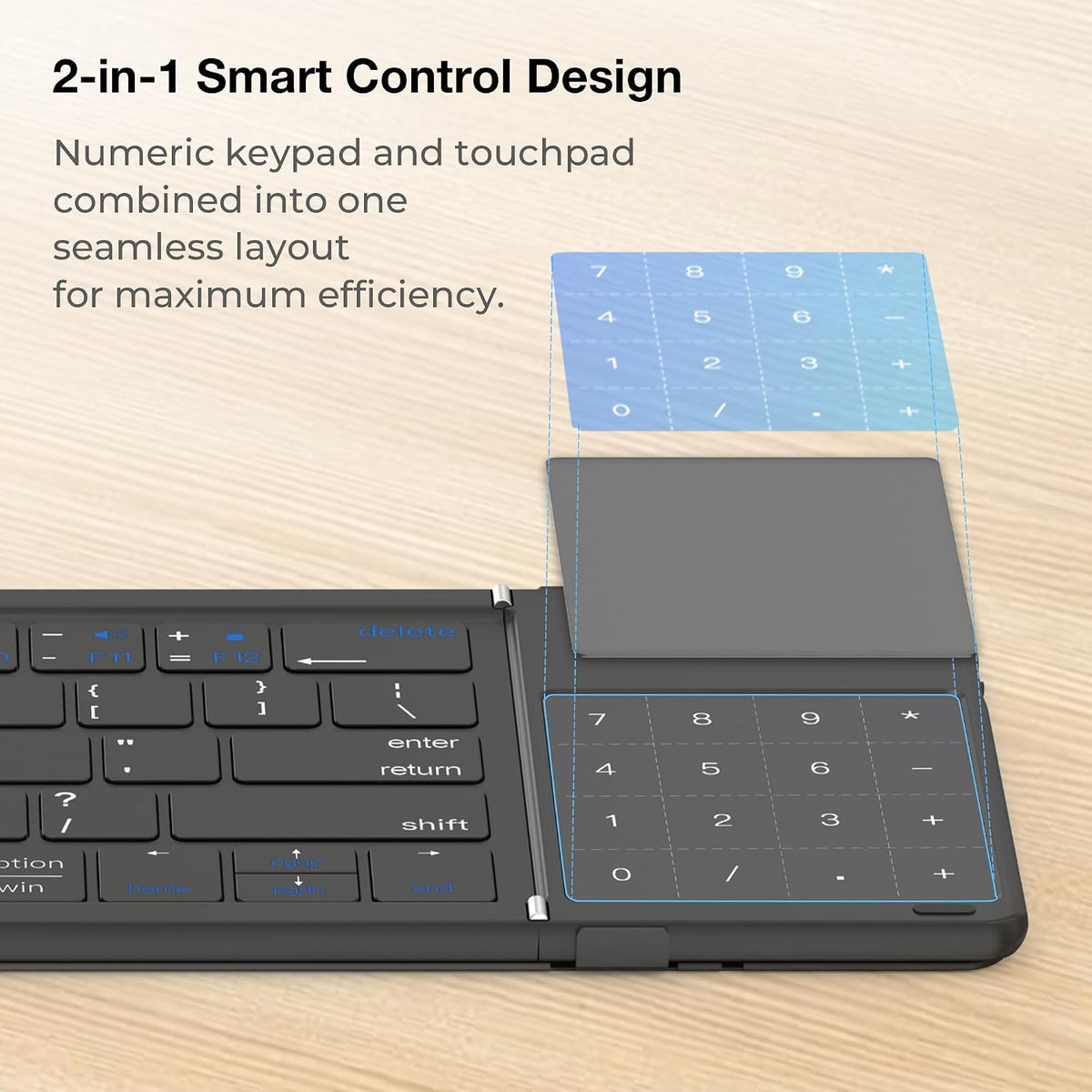 MOSHOU Foldable Bluetooth Keyboard with Trackpad & Numpad, 2.4G, Black