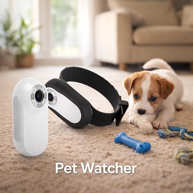 1080P Pet Camera Collar with 90° Wide Angle Lens, Mini Dog Cat Collar Camera with IPS Screen - Continuous Recording & Comfortable Silicone Fit for Outdoor Activity (White)