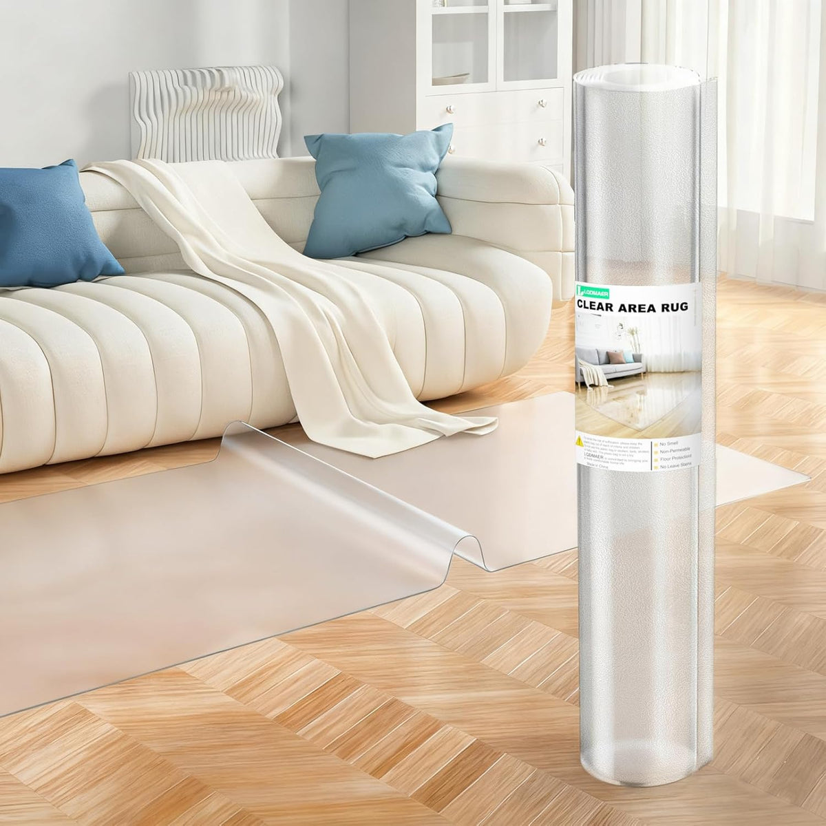3' x 6' Clear Mat for Hardwood Floors, 36" x 72" Vinyl Frosted Transparent Protector, Small Clear Entryway Runner for Kitchen Living Room Office