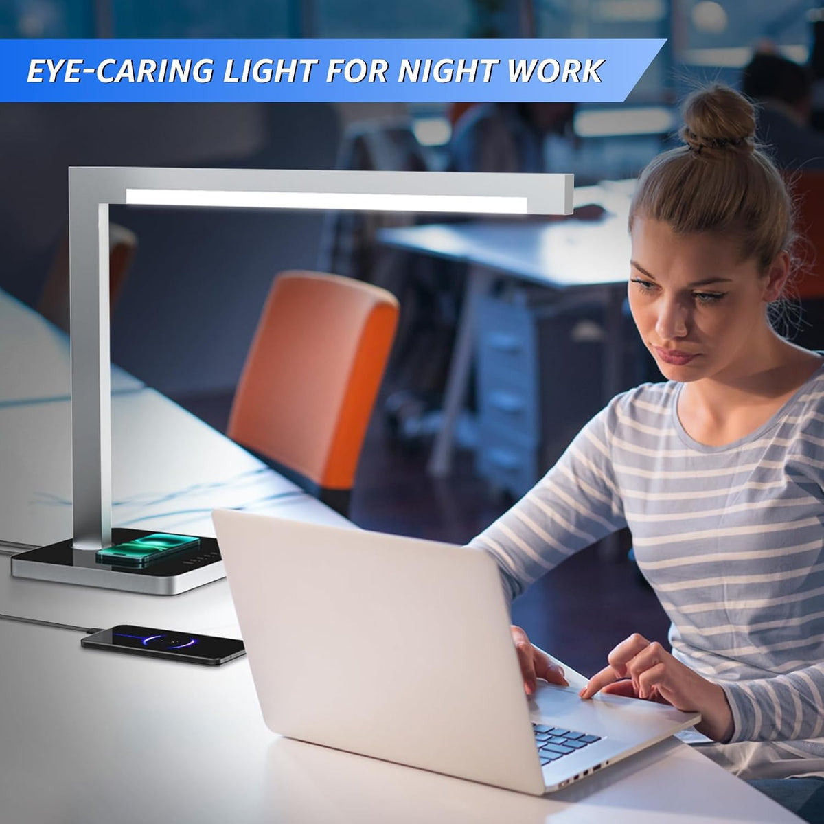Aluminum LED Desk Lamp with Charging Station, 15W Table Lamp Work
