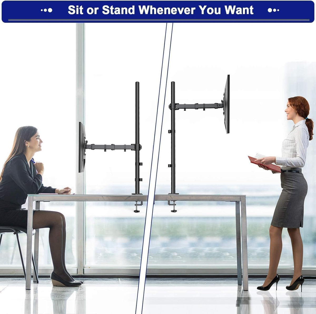 HUANUO Single Monitor Arm with 39 inch Extra-Tall Pole, Adjustable Computer Desk Mount for 13–32 inch Screens and up to 38 inch Ultrawide Screens, Hold 22 lbs, Monitor Stand with C-Clamp & Grommt Base