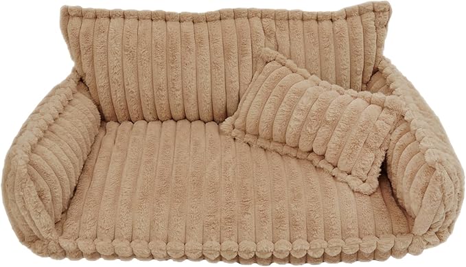 Pet Couch Calming Bed, Pet Couch with Removable Washable Cover, Plush Pets Sofa for Indoor Use, Supportive Orthopedic Dog Bed (Camel Color)