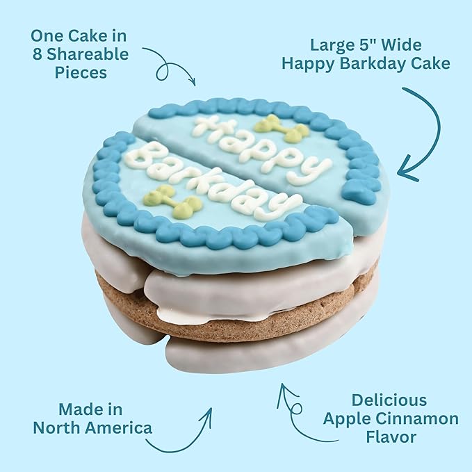Wufers Dog Birthday Cake – Giant Shareable Happy Barkday Decorated Dog Treat, Soft-Baked 8-Piece Cookie Cake for Dogs, Made in North America (Blue - Birthday Cake)