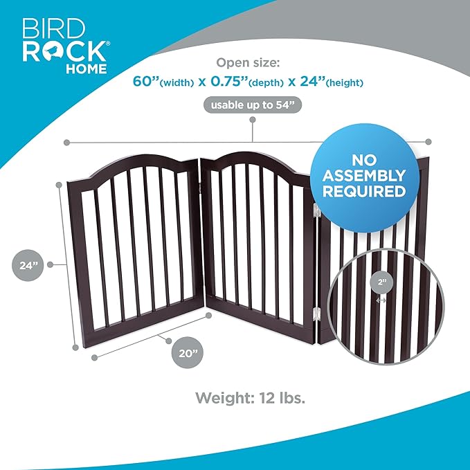 INTERNET'S BEST Arched Top Dog Gate | 3 Panel, 24" H Wooden Pet Barrier for Dogs or Cats | Freestanding Folding Room Divider for Doorways, Hallways, Stairs, and Porch | Portable, Extra Wide | Espresso
