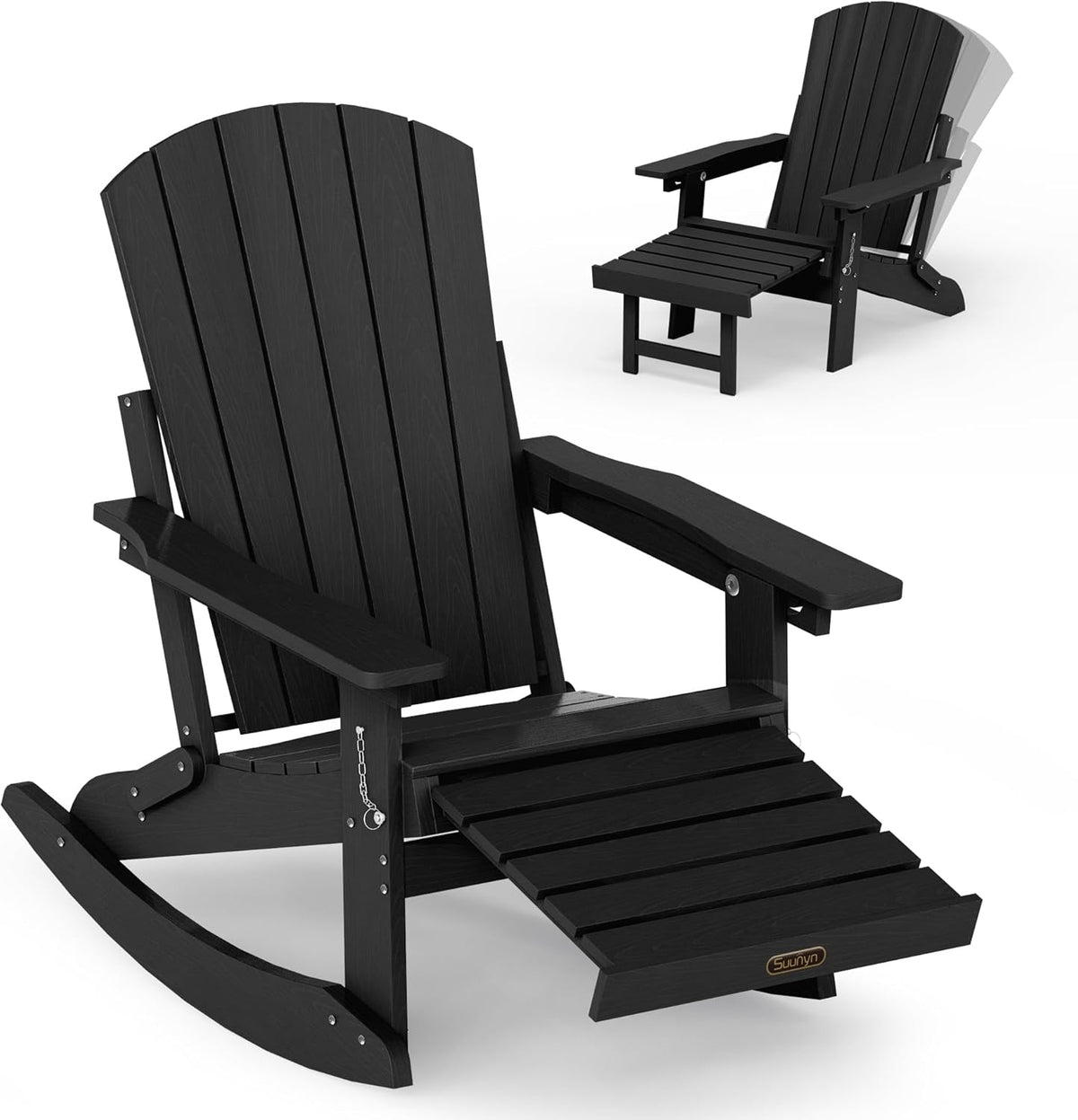 4-in-1 Rocking Adirondack Chair with Footrest, HDPE, Black