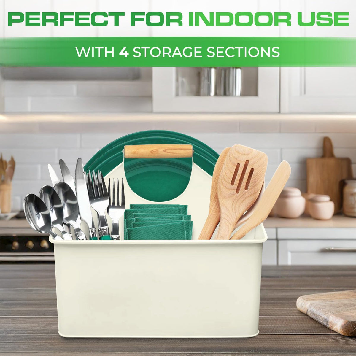 Plexon Metal Utensil Caddy With Handle Farmhouse Kitchen Utensil Holder