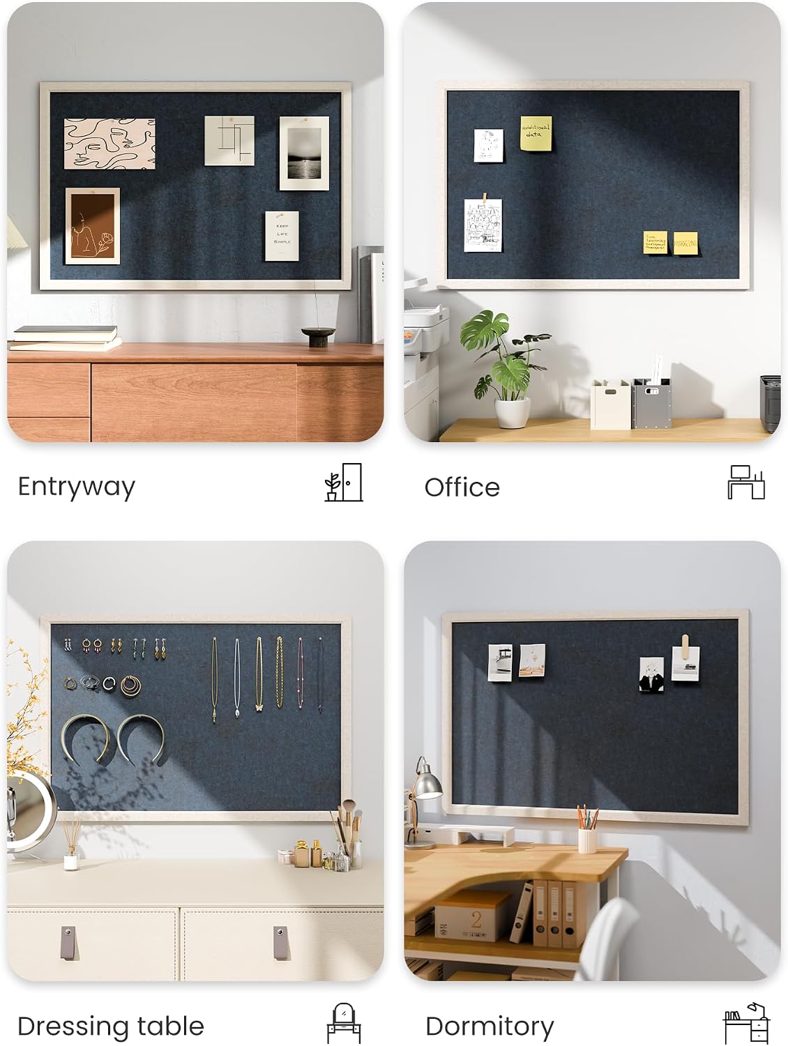 Fluxynara Framed Felt Bulletin Board, 35.4" x 23.6", Carbon Blue