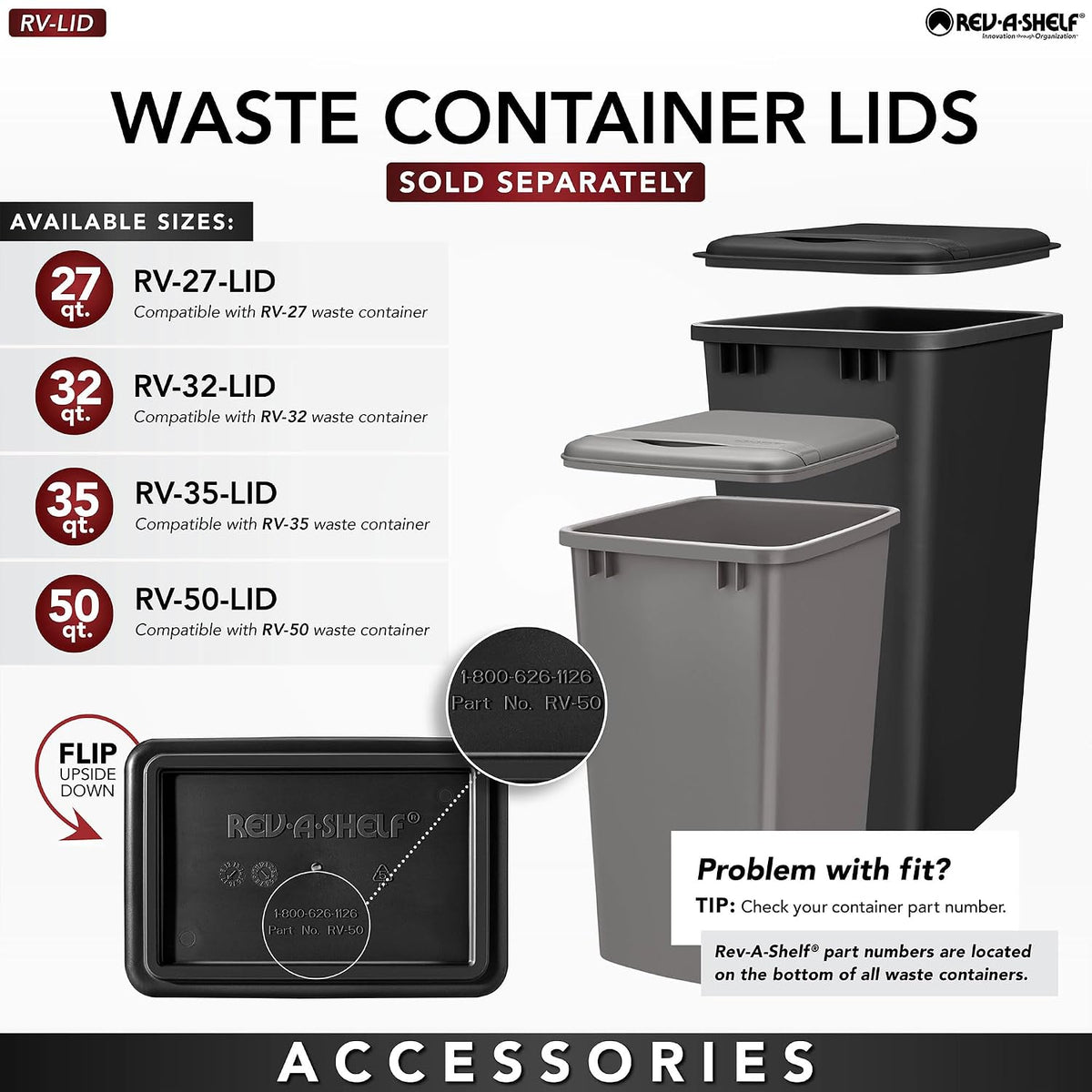 Rev-A-Shelf Double Pullout Garbage Trash Cans for Kitchen Cabinets, 35 Qt