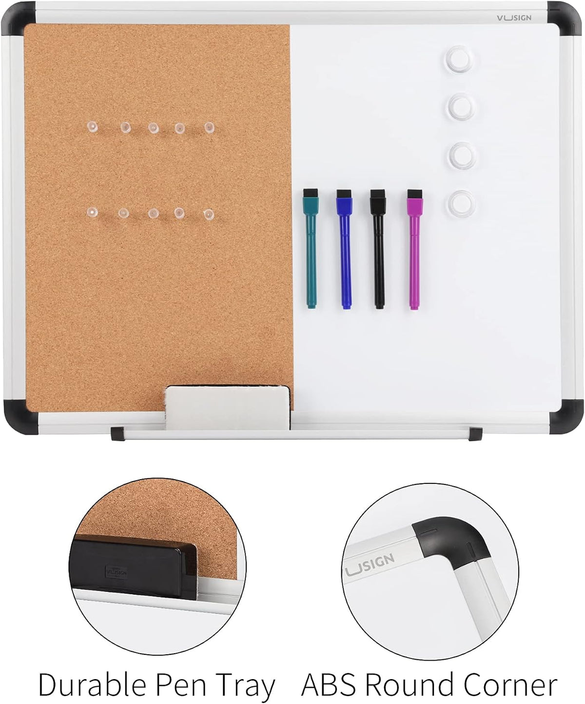 VUSIGN White Board and Cork Board Combination, 17" x 23"
