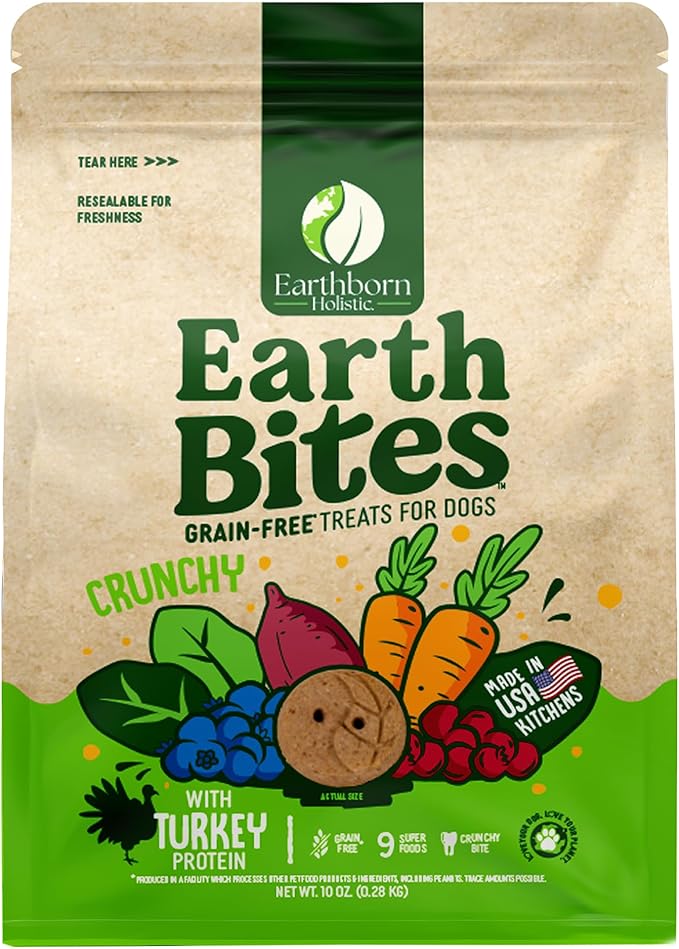Earthborn Holistic EarthBites Crunchy Grain-Free Dog Treats with Turkey 10 oz