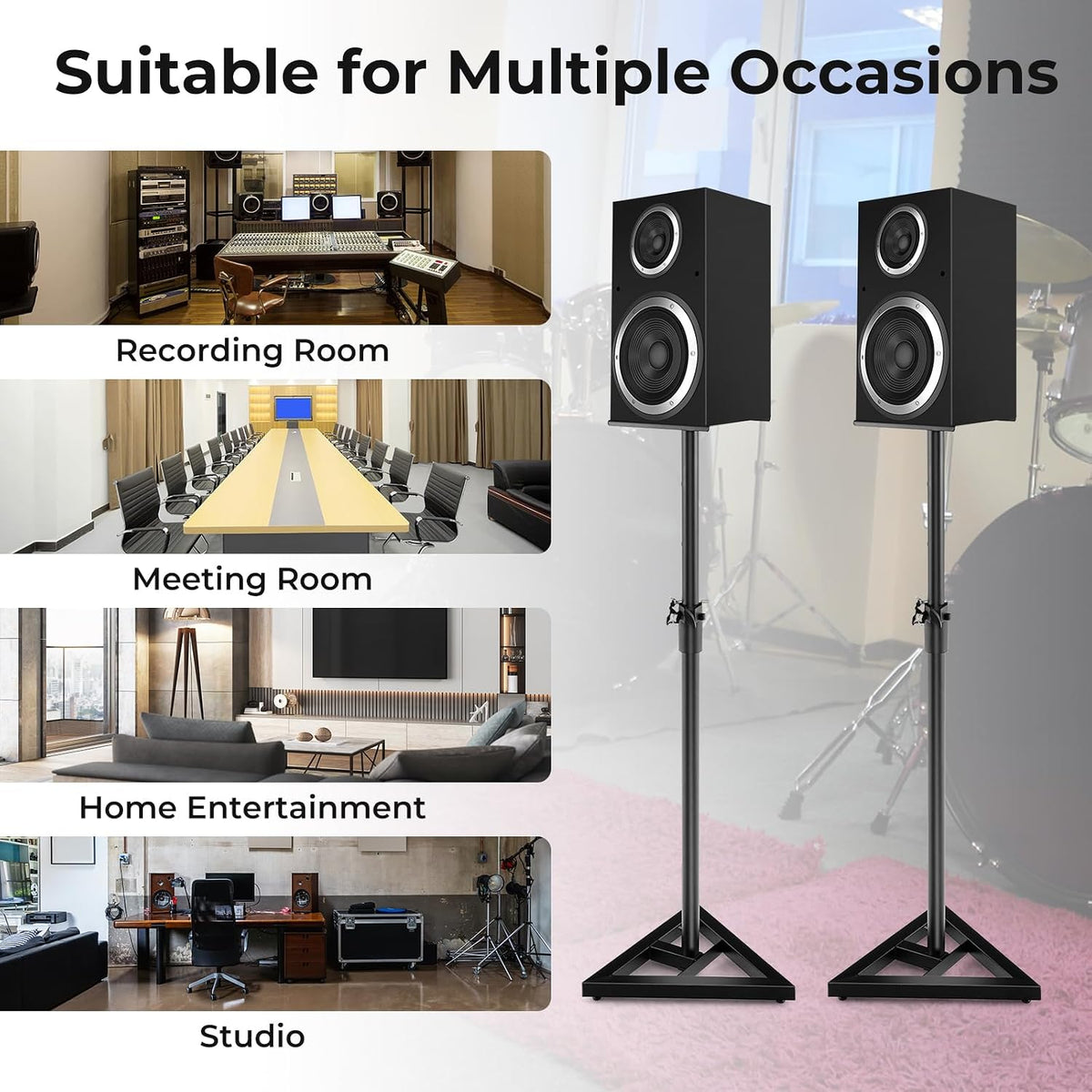 S AFSTAR Speaker Stands Pair, Height Adjustable Floor Speaker Stands with Cable Management, Surround Sound Speaker Stand for Bookshelf Speakers, Universal Studio Monitor Stands for Home & Office