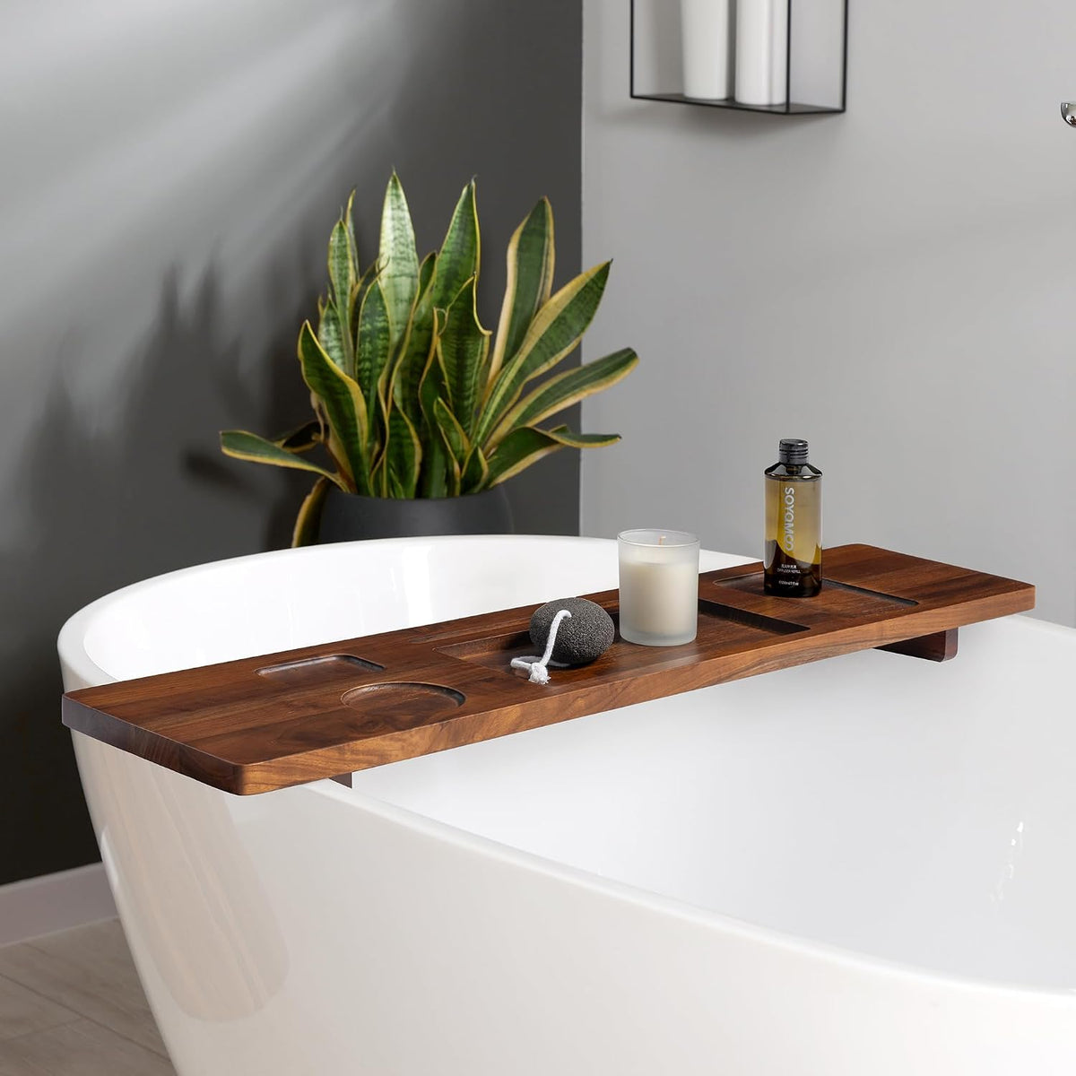 35 Inch Teak Bathtub Tray for Freestanding Tubs, Luxury Bath Caddy