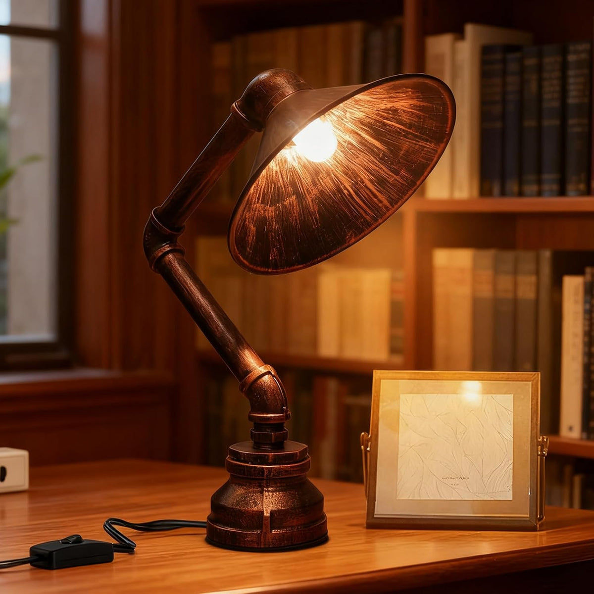 Steampunk Table Lamp, Vintage Industrial Metal Robot Table lamp, Water Pipe Table Lamp, Robot Style Desktop Light for Bedside Desk Bar Cafe Desktop Room Decoration (Not Included Bulb)