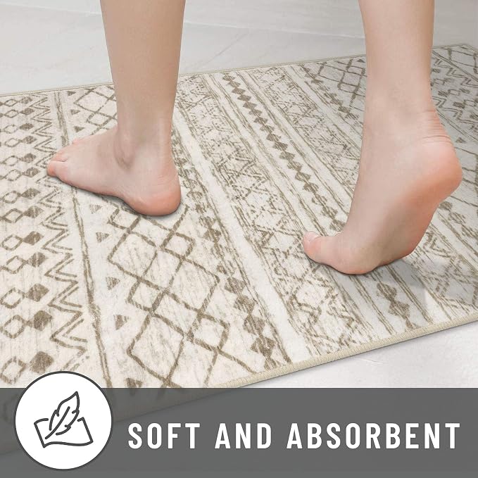 KUTA Moroccan Washable Kitchen Rugs 2x8 Non-Slip Vintage Beige Boho Rugs