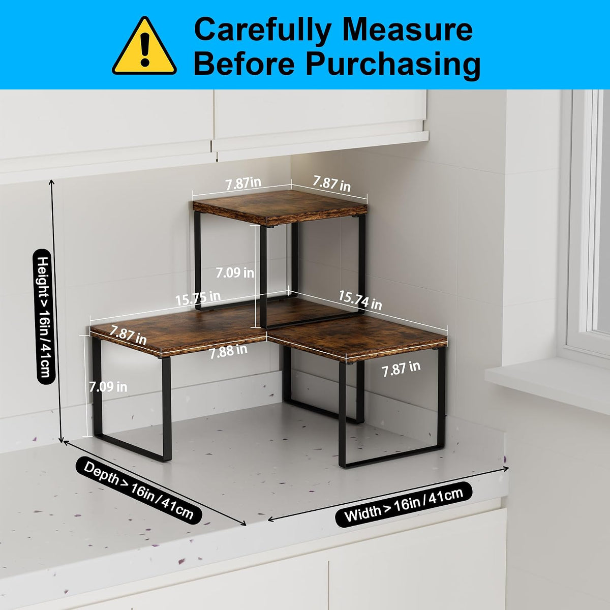 Golener Countertop Shelf, Kitchen Counter Organizer, Adjustable, Stackable
