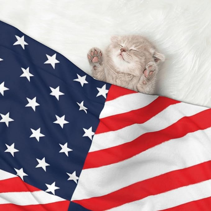 Reversible Pet Blanket for Sofa Protection Pet Comfort, American Flag Plaid Pattern, Double Sided Design with Cozy Nubby Nap Side and Durable Smooth Play Side