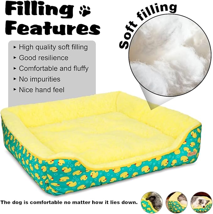 Rectangle Washable Dog Bed for Large, Medium & Small Dogs – Soft Calming Puppy Beds, Durable Warm Pet Sofa with Non-Slip Bottom for Indoor Use.Yellow M Size (33.5"x33.5"x7.1")