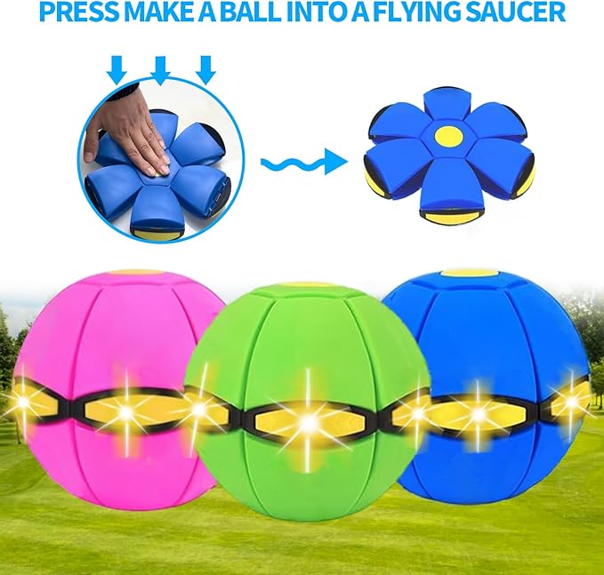 Dog Flying Disc, Pet Toy Flying Saucer Ball with 3 Light, Outdoor Games Green+Pink 2PCS