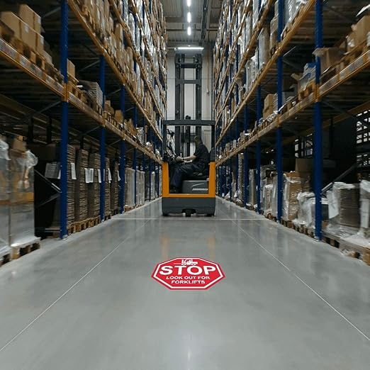 "Stop Look Out for Forklifts"- Laminated Vinyl Floor Sign by Graphical Warehouse - 5S Safety and Security Signage, Visual Communication Tool (30")