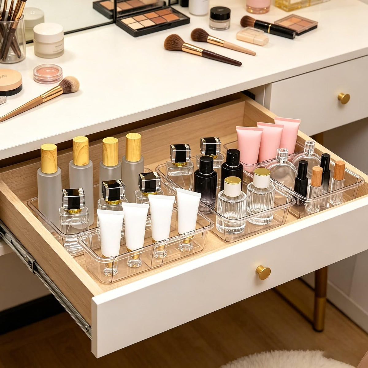Expandable Drawer Organizer Set, 15 Clear Bins, 2 Sizes
